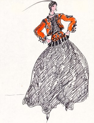 Lot 229 - A group of four fashion designs for YSL's 1976 "Opera - Ballets Russes" collection