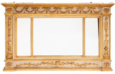 Lot 463 - Continental Neoclassical White Painted Giltwood and Gesso Overmantle Mirror