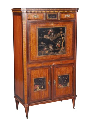Lot 454 - Dutch Neoclassical  Satinwood, Parquetry and  Lacquer-Inset Secretaire a Abbatant