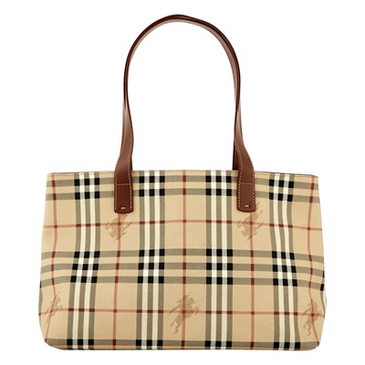 Lot 1234 - Burberry Coated Canvas Checkered Tote Bag
