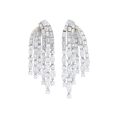 Lot 263 - Van Cleef & Arpels Pair of Platinum and Diamond 'Waterfall' Earclips