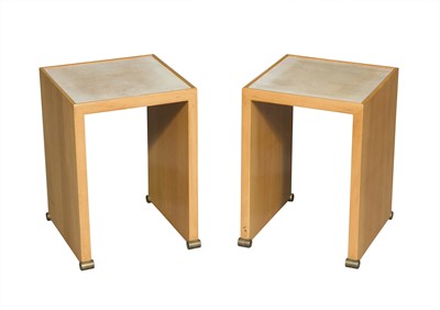 Lot 612 - Pair of Nichols Mongiardo Satinwood, Parchment, and Bronze Side Tables