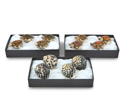Lot 70 - Set of Eight Silver Plated Turtle Napkin Rings and Twelve Shell Examples