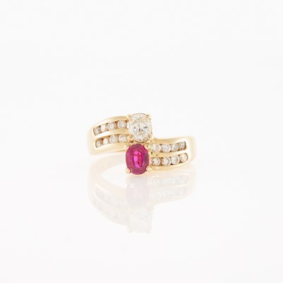 Lot 2044 - Gold, Ruby and Diamond Crossover Ring