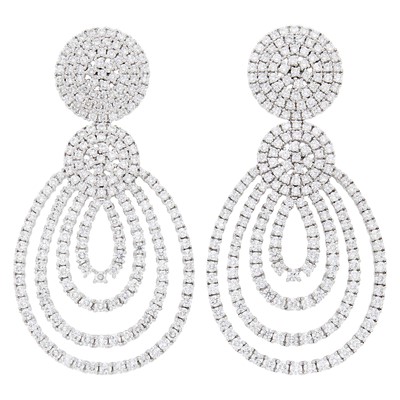 Lot 114 - Pair of White Gold and Diamond Pendant-Earrings