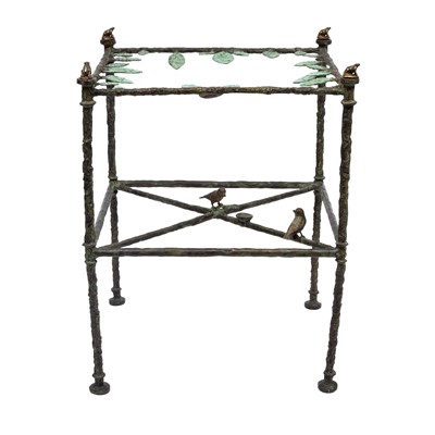 Lot 597 - Diego Giacometti Style Patinated Bronze "Feuilles aux Grenouilles et Oiseaux" Low Table
