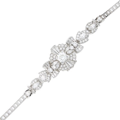 Lot 1064 - Platinum and Diamond Bracelet-Watch