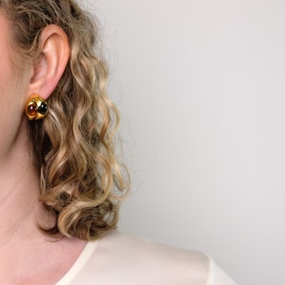Lot 79 - Bulgari Pair of Gold, Cabochon Citrine and Tourmaline Earclips