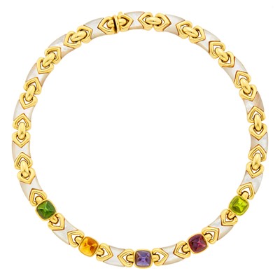 Lot 232 - Bulgari Gold, Cabochon Colored Stone and Mother-of-Pearl Necklace