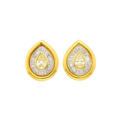 Lot 6 - Pair of Gold, Platinum, Colored Diamond and Diamond Earclips