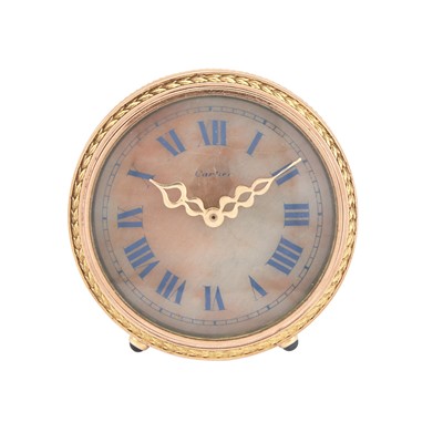 Lot 464 - Two-Color Gold, Brass and Agate Desk Clock