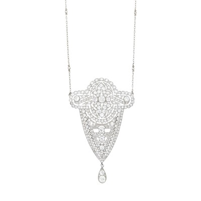 Lot 1044 - Platinum and Diamond Pendant with Platinum and Diamond Chain Necklace