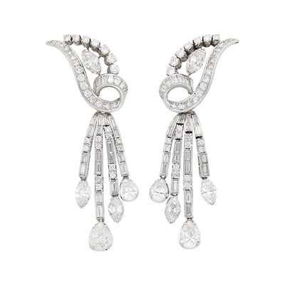 Lot 229 - Pair of Platinum and Diamond Fringe Earrings