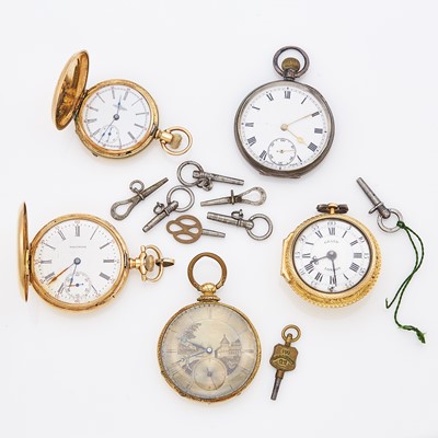 Lot 1255 - Five Gold and Gold-Filled Pocket Watches and Silver Pocket Watch