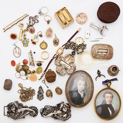 Lot 1257 - Group of Gold, Low Karat Gold, Gold-Filled, Silver and Metal Jewelry and Fragments