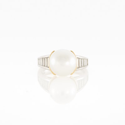 Lot 2181 - Platinum, Gold, South Sea Cultured Pearl and Diamond Ring