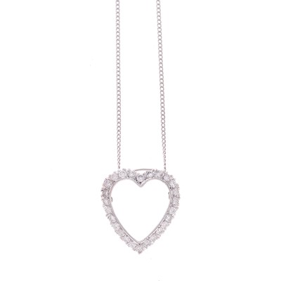 Lot 1074 - White Gold and Diamond Heart Pendant-Brooch with Chain Necklace