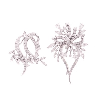 Lot 1076 - Two Platinum and Diamond Pendant-Brooches