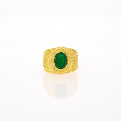 Lot 1188 - High Karat Gold and Jade Ring