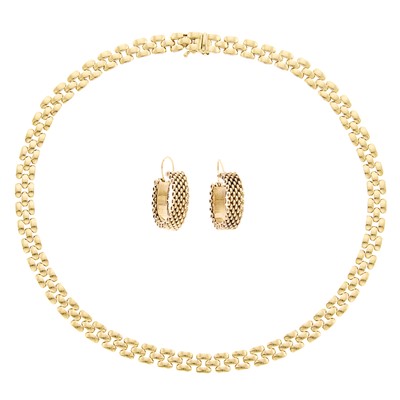 Lot 1217 - Gold Chain Necklace and Pair of Low Karat Gold Hoop Earrings