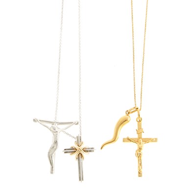 Lot 1265 - Tiffany & Co. Two Silver Cross Pendants with Chain Necklaces and Two Gold Pendants with Chain Necklaces