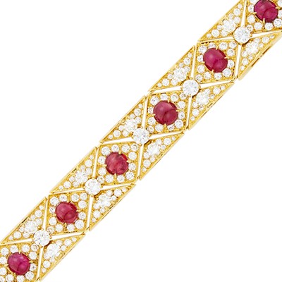 Lot 204 - Harry Winston Gold, Cabochon Ruby and Diamond Bracelet