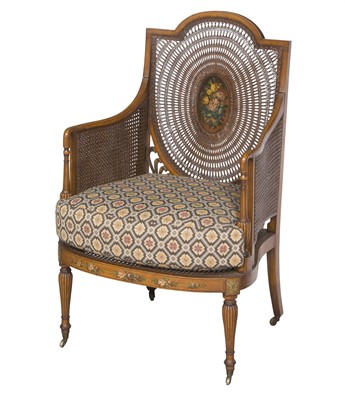 Lot 162 - Edwardian Painted Satinwood and Caned Armchair