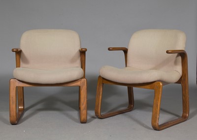 Lot 585 - Pair of Kimball Upholstered Oak Model 530 Armchairs