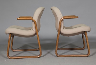 Lot 585 - Pair of Kimball Upholstered Oak Model 530 Armchairs