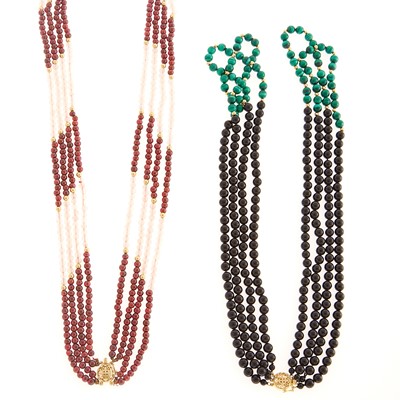 Lot 1207 - Two Multistrand Bead Necklaces