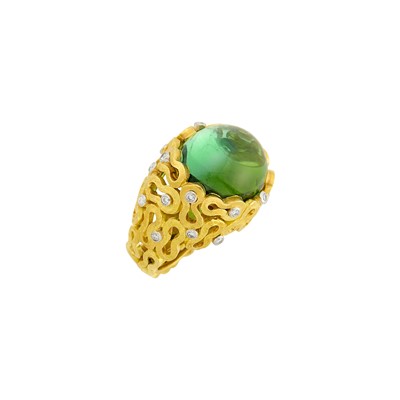 Lot 187 - Andrew Grima Gold, Platinum, Cabochon Tourmaline and Diamond Ring