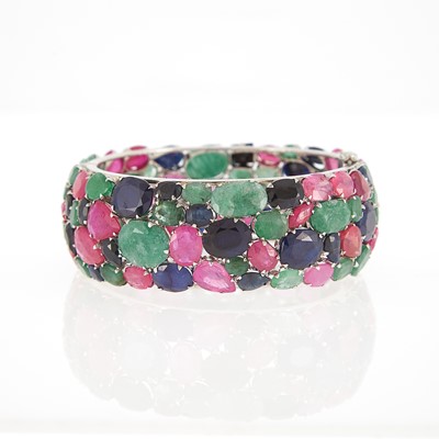 Lot 2156 - Wide Silver and Colored Stone Cuff Bangle Bracelet