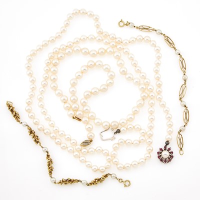 Lot 1207 - Two Cultured Pearl Necklaces and Two Bracelets