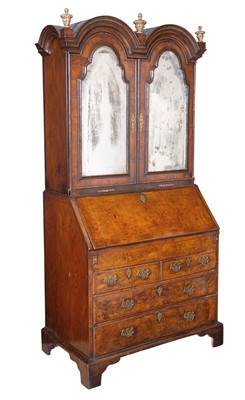 Lot 99 - Queen Anne Walnut Double-Dome Bureau Bookcase