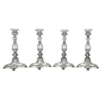 Lot 182 - Set of Four American Adams Style Sterling Silver Candlesticks