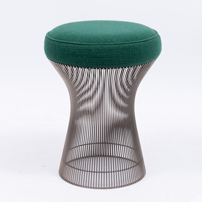 Lot 580 - Pair of Warren Platner Chromed Steel and Upholstered Armchairs and Stool