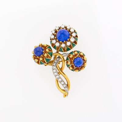 Lot 2010 - La Triomphe Two-Color Gold, Enamel, Lapis and Diamond Brooch