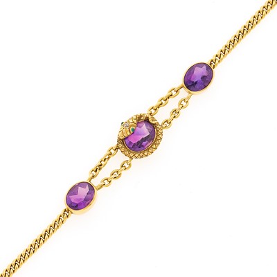 Lot 2121 - Gold and Cabochon Amethyst Bracelet