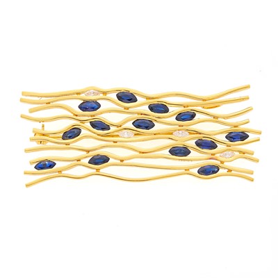 Lot 2242 - Gold, Sapphire and Diamond Wave Pendant-Brooch