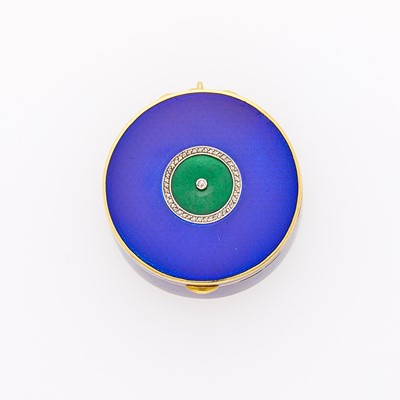 Lot 2125 - Gold, Blue Guilloché Enamel, Nephrite and Diamond Pill Box