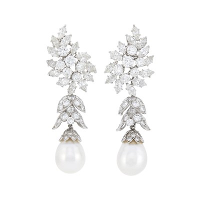 Lot 97 - David Webb Pair of Platinum and Diamond Cluster Earclips with Interchangeable Pendants