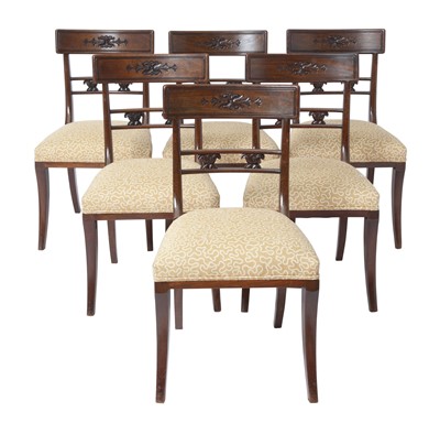 Lot 259 - Set of Six Regency Style Mahogany Upholstered Dining Chairs