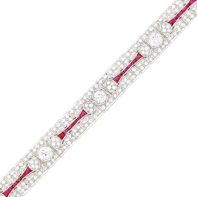 Lot 221 - Platinum, Diamond and Ruby Bracelet