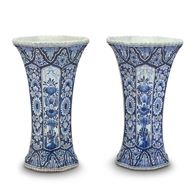 Lot 394 - Pair of Dutch Delft Blue and White Beaker Vases