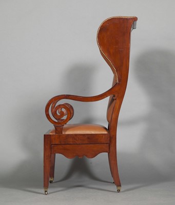 Lot 305 - North European Leather Upholstered Mahogany Wing Chair