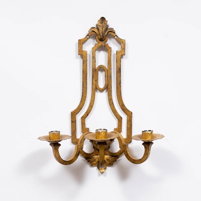 Lot 311 - Set of Four Gilt-Iron Three Light Wall Lights