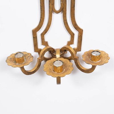 Lot 311 - Set of Four Gilt-Iron Three Light Wall Lights