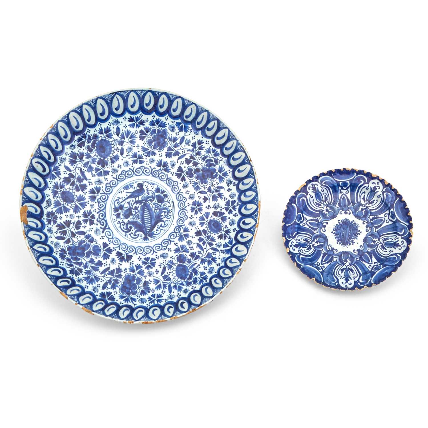 Lot 314 - Dutch Delft Blue and White Floral and Bird Decorated Deep Dish