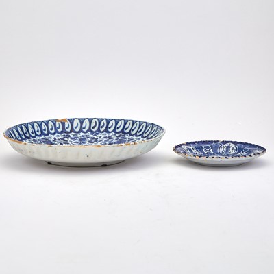 Lot 314 - Dutch Delft Blue and White Floral and Bird Decorated Deep Dish
