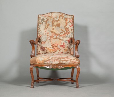 Lot 298 - Louis XIV/XVI Regence Style Needlepoint Upholstered Beechwood Fauteuil